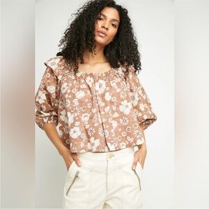 Free People Miss Daisy Printed Lightweight Cotton Top Blouse Size Medium